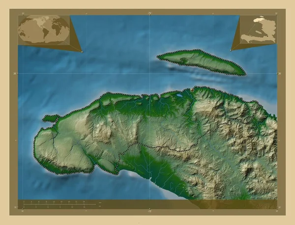 Nord Ouest Departament Haiti Kolorowa Mapa Wzniesień Jeziorami Rzekami Pomocnicze — Zdjęcie stockowe