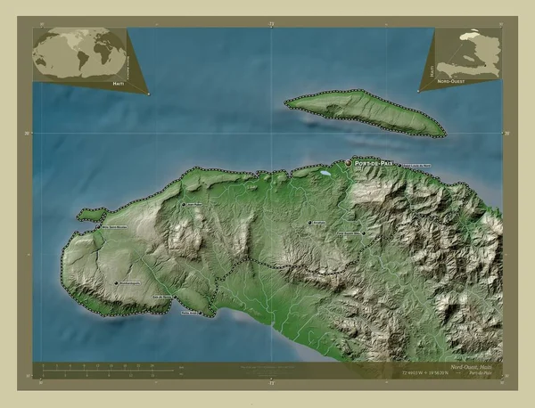 Норд Уэст Департамент Гаити Карта Высоты Окрашенная Вики Стиле Озерами — стоковое фото