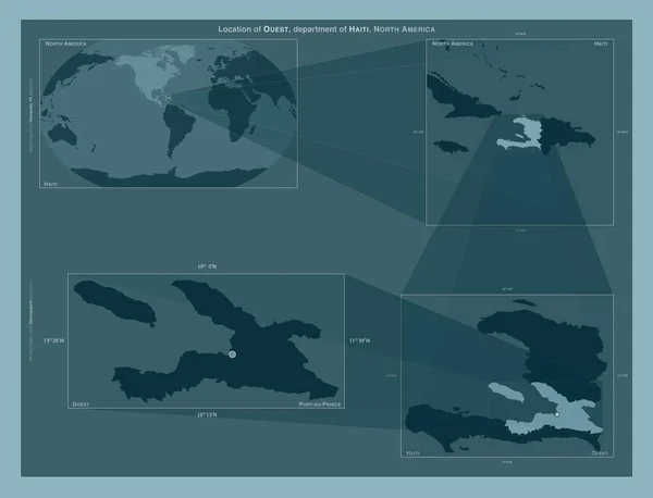 Ouest Haiti Bölümü Büyük Ölçekli Haritalarda Bölgenin Yerini Gösteren Diyagram — Stok fotoğraf