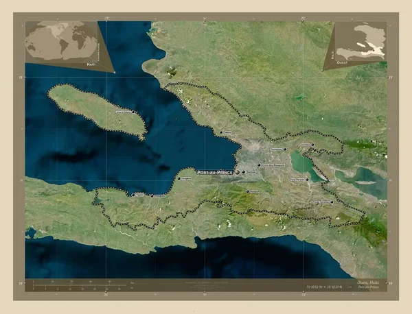 Ouest Haiti Megye Nagy Felbontású Műholdas Térkép Régió Nagyvárosainak Elhelyezkedése — Stock Fotó