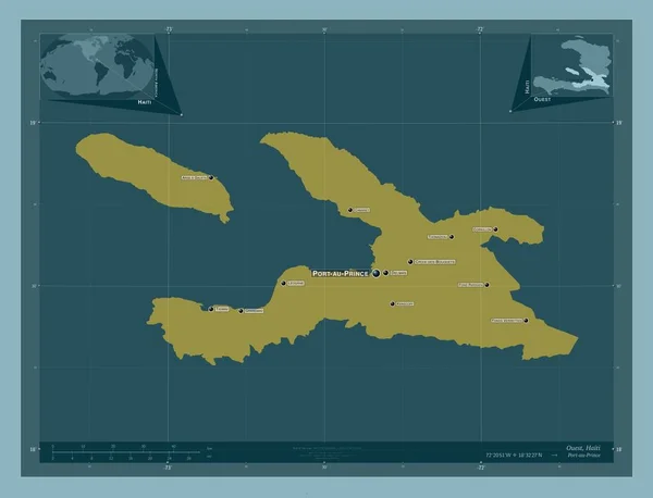 ハイチ県出身 しっかりした色の形 地域の主要都市の位置と名前 コーナー補助位置図 — ストック写真
