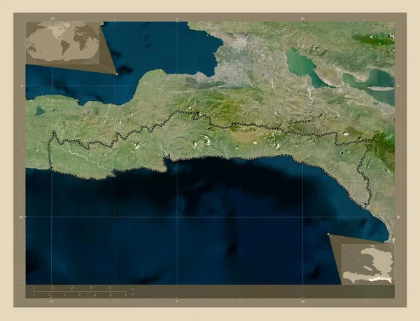 Sud Est Departament Haiti Mapa Satelity Wysokiej Rozdzielczości Lokalizacje Dużych — Zdjęcie stockowe