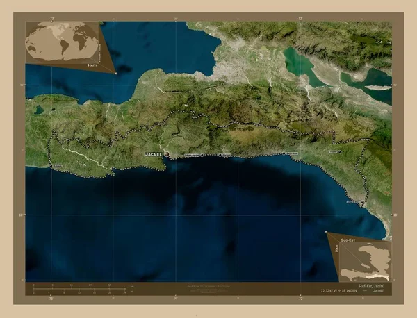 Sud Est Departamento Haití Mapa Satelital Baja Resolución Ubicaciones Nombres —  Fotos de Stock