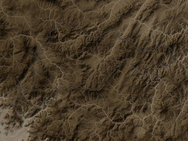 El Paraiso, Honduras Departmanı. Yükseklik haritası sepya tonlarında göller ve nehirlerle renklendirilmiş