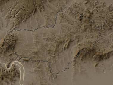 Nograd, Macaristan Bölgesi. Yükseklik haritası sepya tonlarında göller ve nehirlerle renklendirilmiş