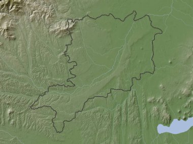 Vas, Macaristan Bölgesi. Yükseklik haritası göller ve nehirlerle wiki stilinde renklendirilmiştir