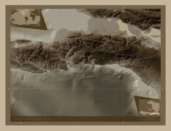 Sud Est Haiti Bölümü Yükseklik Haritası Sepya Tonlarında Göller Nehirlerle — Stok fotoğraf