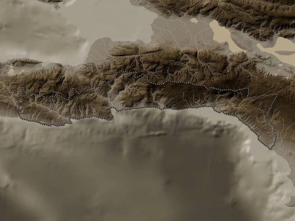 Sud Est Департамент Гаити Карта Высот Окрашенная Сепиевые Тона Озерами — стоковое фото