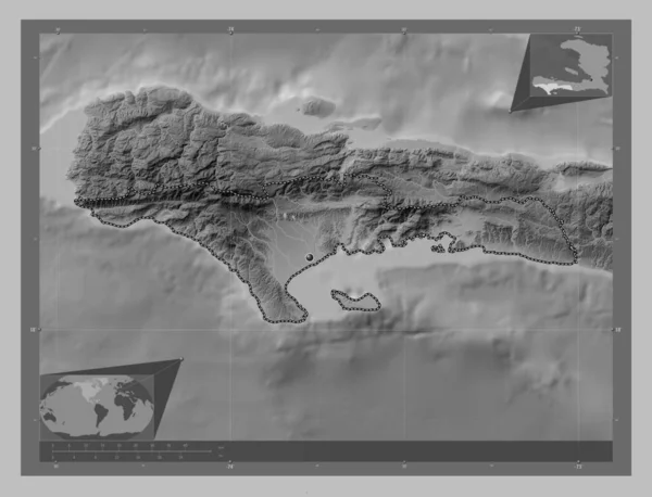 Sud Departamento Haití Mapa Elevación Escala Grises Con Lagos Ríos —  Fotos de Stock