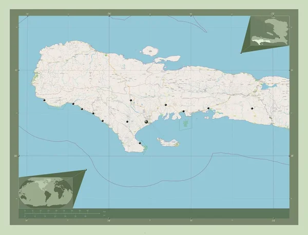 Sud Oddělení Haiti Otevřít Mapu Ulice Umístění Velkých Měst Regionu — Stock fotografie