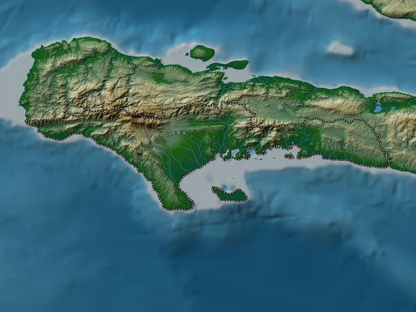 Sud Departament Haiti Kolorowa Mapa Wzniesień Jeziorami Rzekami — Zdjęcie stockowe