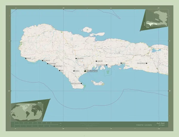 Sud Departement Haïti Open Plattegrond Locaties Namen Van Grote Steden — Stockfoto