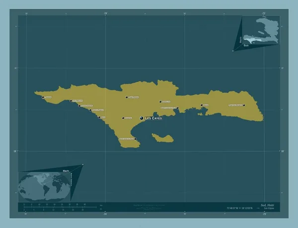 Sud Τμήμα Αϊτής Ατόφιο Χρώμα Τοποθεσίες Και Ονόματα Μεγάλων Πόλεων — Φωτογραφία Αρχείου