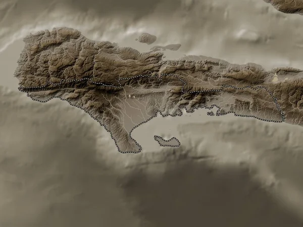 Sud Τμήμα Αϊτής Υψόμετρο Χάρτη Χρωματισμένο Τόνους Σέπια Λίμνες Και — Φωτογραφία Αρχείου