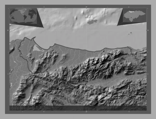 Atlantida Oddělení Hondurasu Mapa Nadmořské Výšky Jezery Řekami Pomocné Mapy — Stock fotografie