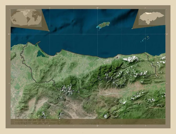 Atlantida Departament Hondurasu Mapa Satelity Wysokiej Rozdzielczości Pomocnicze Mapy Położenia — Zdjęcie stockowe