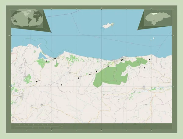 Атлантида Департамент Гондураса Карта Улиц Места Расположения Крупных Городов Области — стоковое фото