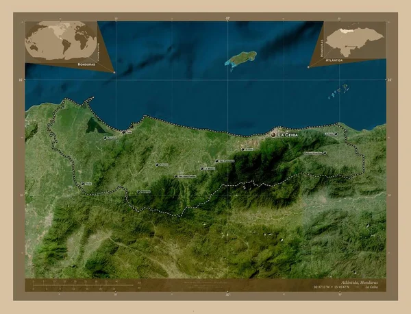 Atlantida Departament Hondurasu Niska Rozdzielczość Satelity Lokalizacje Nazwy Głównych Miast — Zdjęcie stockowe