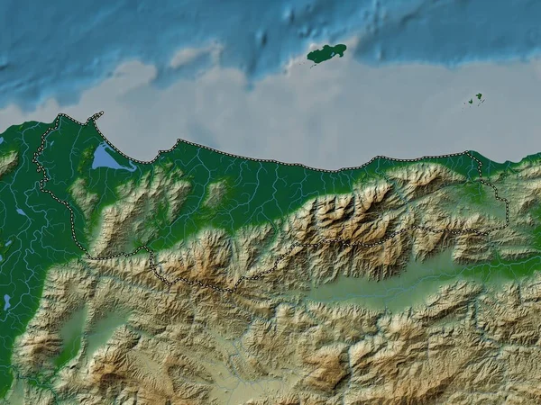 Atlantida Dipartimento Dell Honduras Mappa Elevazione Colorata Con Laghi Fiumi — Foto Stock
