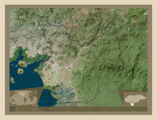 ホンジュラスのチョルテカだ 高解像度衛星地図 地域の主要都市の場所 コーナー補助位置図 — ストック写真