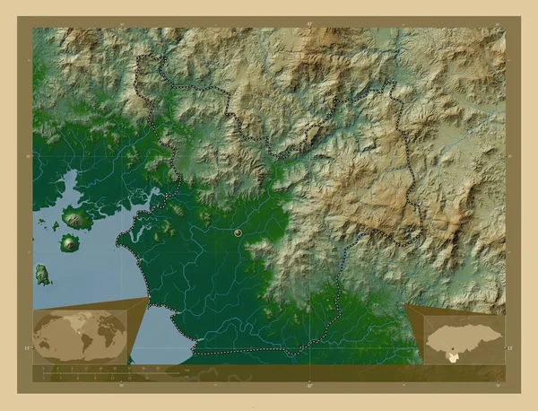 Choluteca Department Honduras Colored Elevation Map Lakes Rivers Corner Auxiliary — Stock Photo, Image