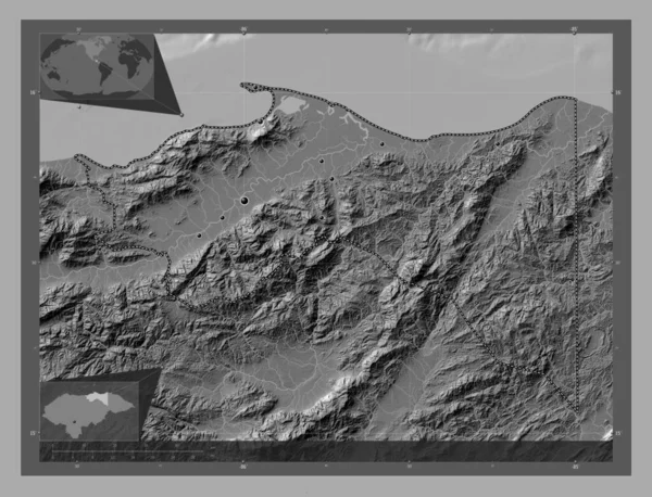 Tračník Oddělení Hondurasu Mapa Nadmořské Výšky Jezery Řekami Umístění Velkých — Stock fotografie