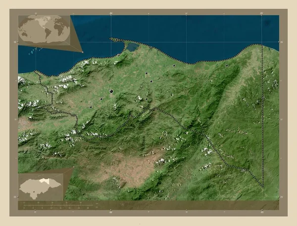 Κολόν Τμήμα Ονδούρας Υψηλής Ανάλυσης Δορυφορικός Χάρτης Τοποθεσίες Μεγάλων Πόλεων — Φωτογραφία Αρχείου