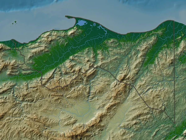 Κολόν Τμήμα Ονδούρας Χρωματιστός Υψομετρικός Χάρτης Λίμνες Και Ποτάμια — Φωτογραφία Αρχείου
