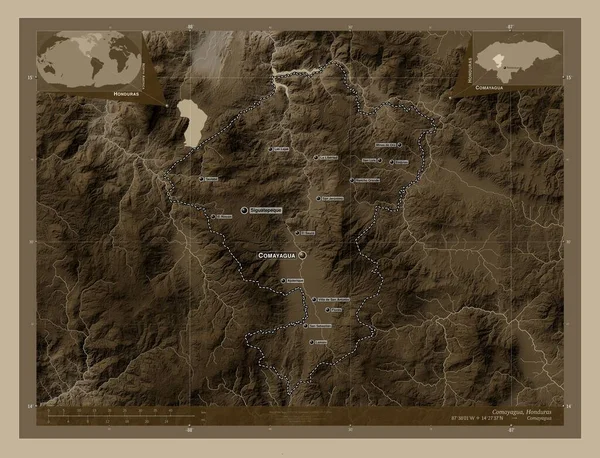 Comayagua Dipartimento Dell Honduras Mappa Elevazione Colorata Toni Seppia Con — Foto Stock