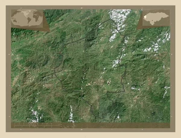 洪都拉斯省 高分辨率卫星地图 角辅助位置图 — 图库照片