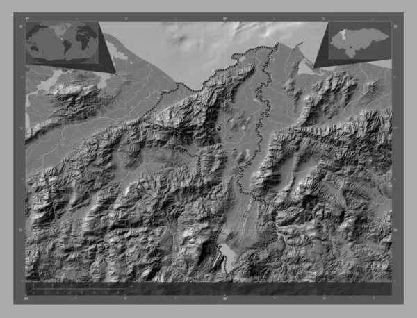 Κορτές Τμήμα Ονδούρας Bilevel Υψομετρικός Χάρτης Λίμνες Και Ποτάμια Γωνιακοί — Φωτογραφία Αρχείου