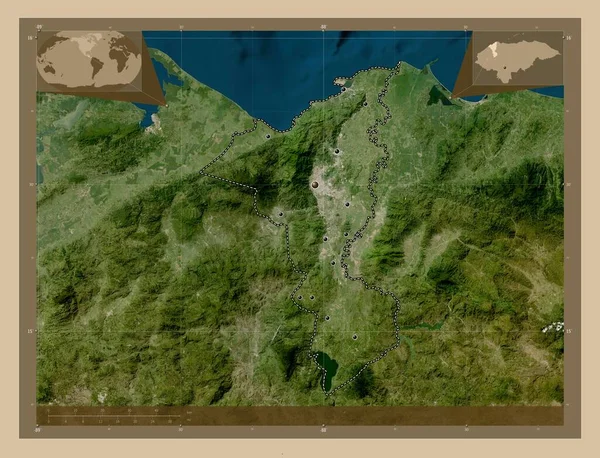 Кортес Департамент Гондурасу Супутникова Карта Низькою Роздільною Здатністю Розташування Великих — стокове фото