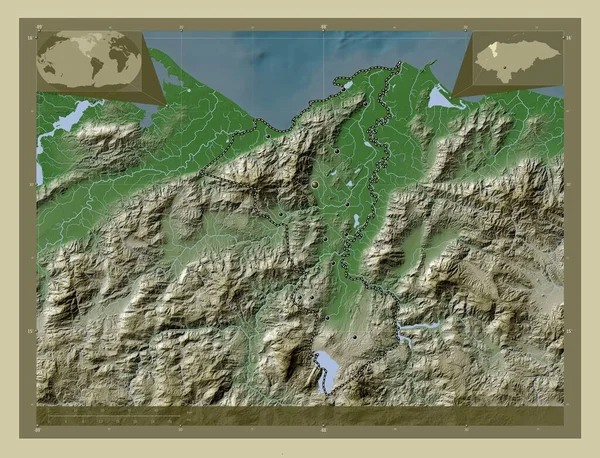 Cortes Department Honduras Elevation Map Colored Wiki Style Lakes Rivers — Stock Photo, Image