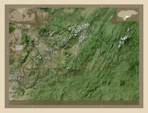 Paraiso 洪都拉斯省 高分辨率卫星地图 角辅助位置图 — 图库照片