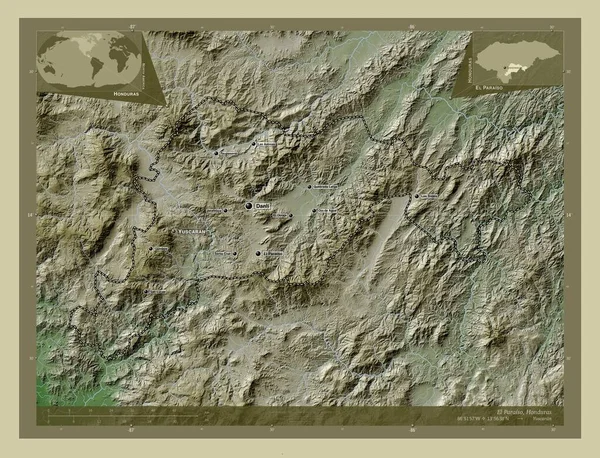 Paraiso Department Honduras Elevation Map Colored Wiki Style Lakes Rivers — Stock Photo, Image