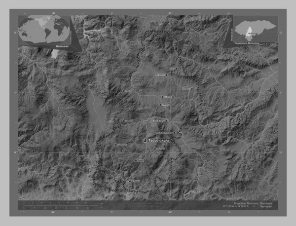 Francisco Morazan Departementet Honduras Grayscale Höjdkarta Med Sjöar Och Floder — Stockfoto