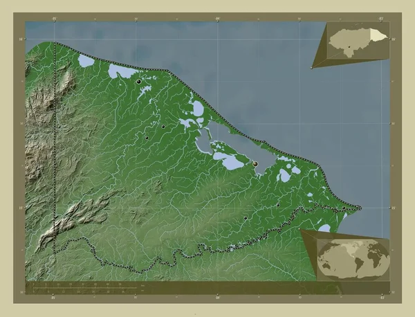 Gracias Dios Oddělení Hondurasu Zdvihová Mapa Zbarvená Stylu Wiki Jezery — Stock fotografie