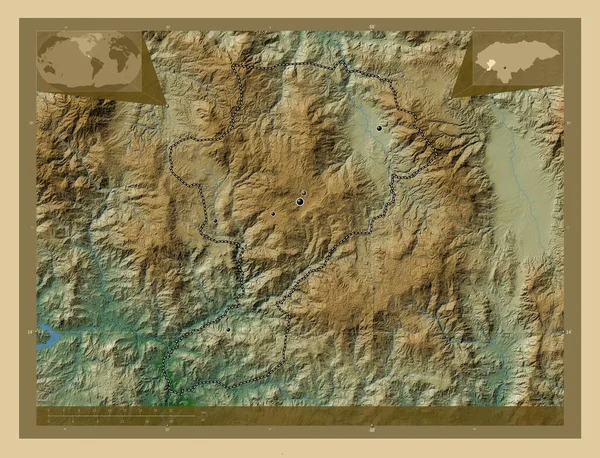 Интибука Департамент Гондураса Цветная Карта Высоты Озерами Реками Места Расположения — стоковое фото