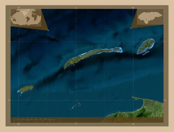 Islas Bahia Honduras Megye Kis Felbontású Műholdas Térkép Saroktérképek Kiegészítő — Stock Fotó