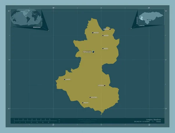 라피이라 온두라스 색깔의 지역의 도시들의 위치와 Corner Auxiliary Location — 스톡 사진