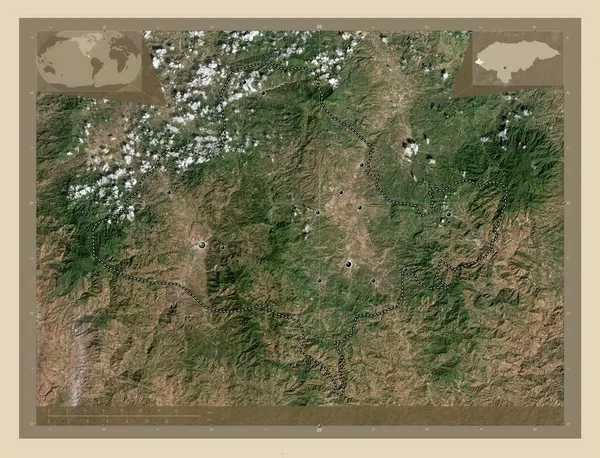 Ocotepeque Кафедра Гондурасу Супутникова Карта Високої Роздільної Здатності Розташування Великих — стокове фото