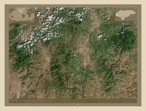 Οκοτεπέκ Τμήμα Ονδούρας Υψηλής Ανάλυσης Δορυφορικός Χάρτης Γωνιακοί Χάρτες Βοηθητικής — Φωτογραφία Αρχείου