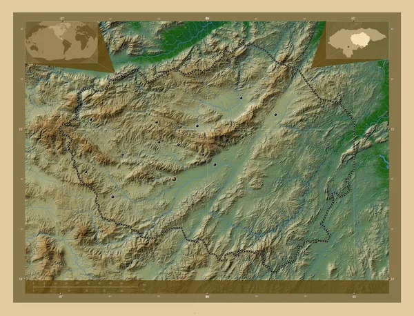 Olancho Department Honduras Colored Elevation Map Lakes Rivers Locations Major — Stock Photo, Image