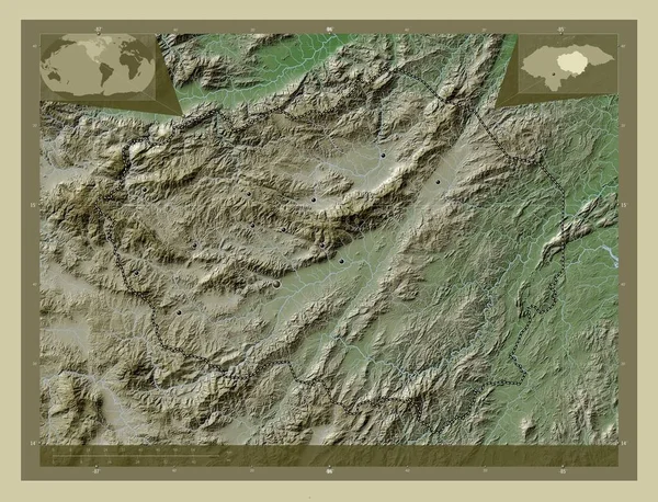 Olancho Department Honduras Elevation Map Colored Wiki Style Lakes Rivers — Stock Photo, Image