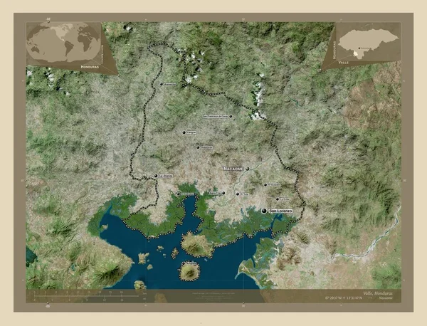 Valle Departamento Honduras Mapa Satelital Alta Resolución Ubicaciones Nombres Las —  Fotos de Stock