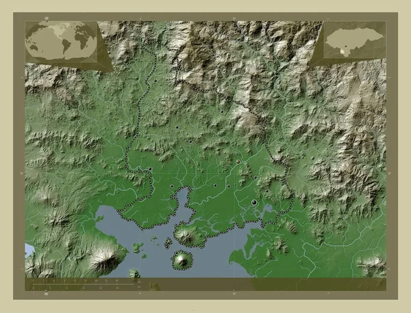 Валле Департамент Гондураса Карта Высоты Окрашенная Вики Стиле Озерами Реками — стоковое фото