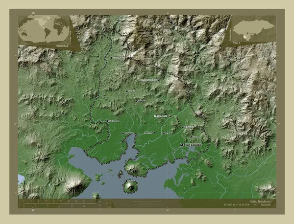 Valle Department Honduras Elevation Map Colored Wiki Style Lakes Rivers — Stock Photo, Image