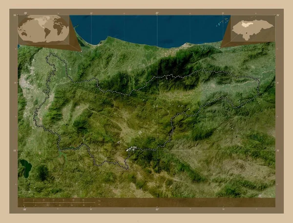 Yoro Honduras Departmanı Düşük Çözünürlüklü Uydu Köşedeki Yedek Konum Haritaları — Stok fotoğraf