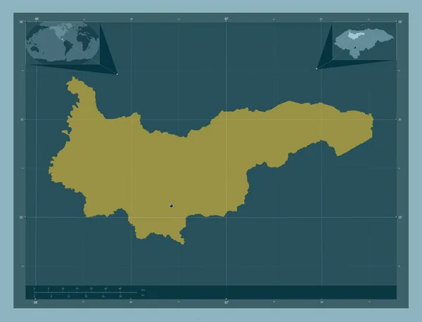 ホンジュラス省養老 しっかりした色の形 コーナー補助位置図 — ストック写真
