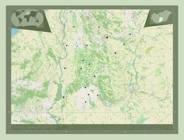 Bacs Kiskun Contea Ungheria Mappa Stradale Aperta Località Delle Principali — Foto Stock